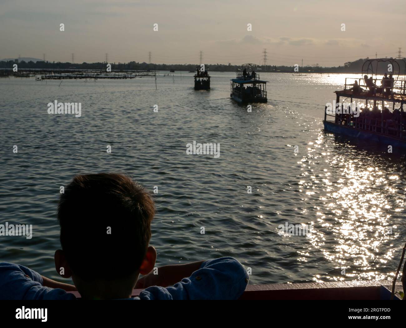 Un paesaggio naturale nel lago Rowo Jombor, Klaten, Indonesia. Foto Stock