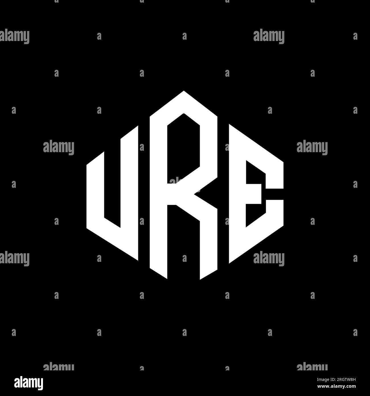 Logo URE Letter con forma poligonale. Design con logo a forma di cubo e poligono. Modello con logo vettoriale esagonale PURO in bianco e nero. Monogr PURO Illustrazione Vettoriale