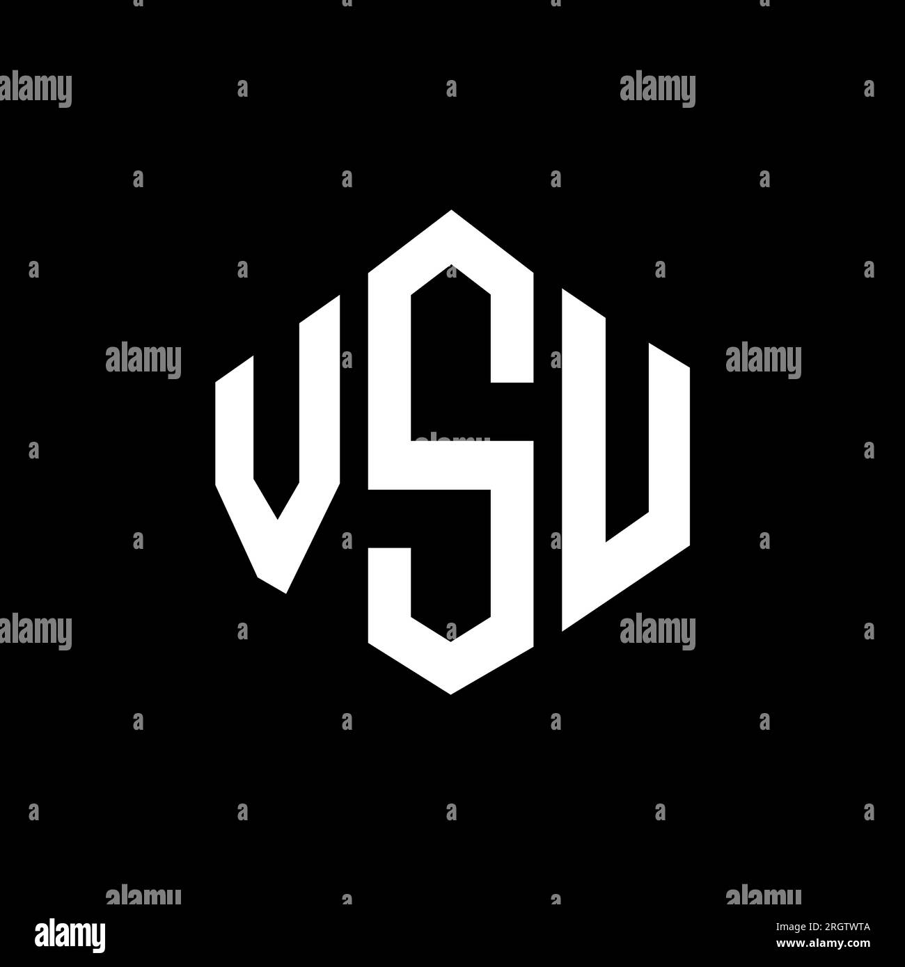Logo VSU Letter con forma poligonale. Design con logo a forma di cubo e poligono VSU. Modello con logo vettoriale esagonale VSU colori bianco e nero. VSU monogr Illustrazione Vettoriale