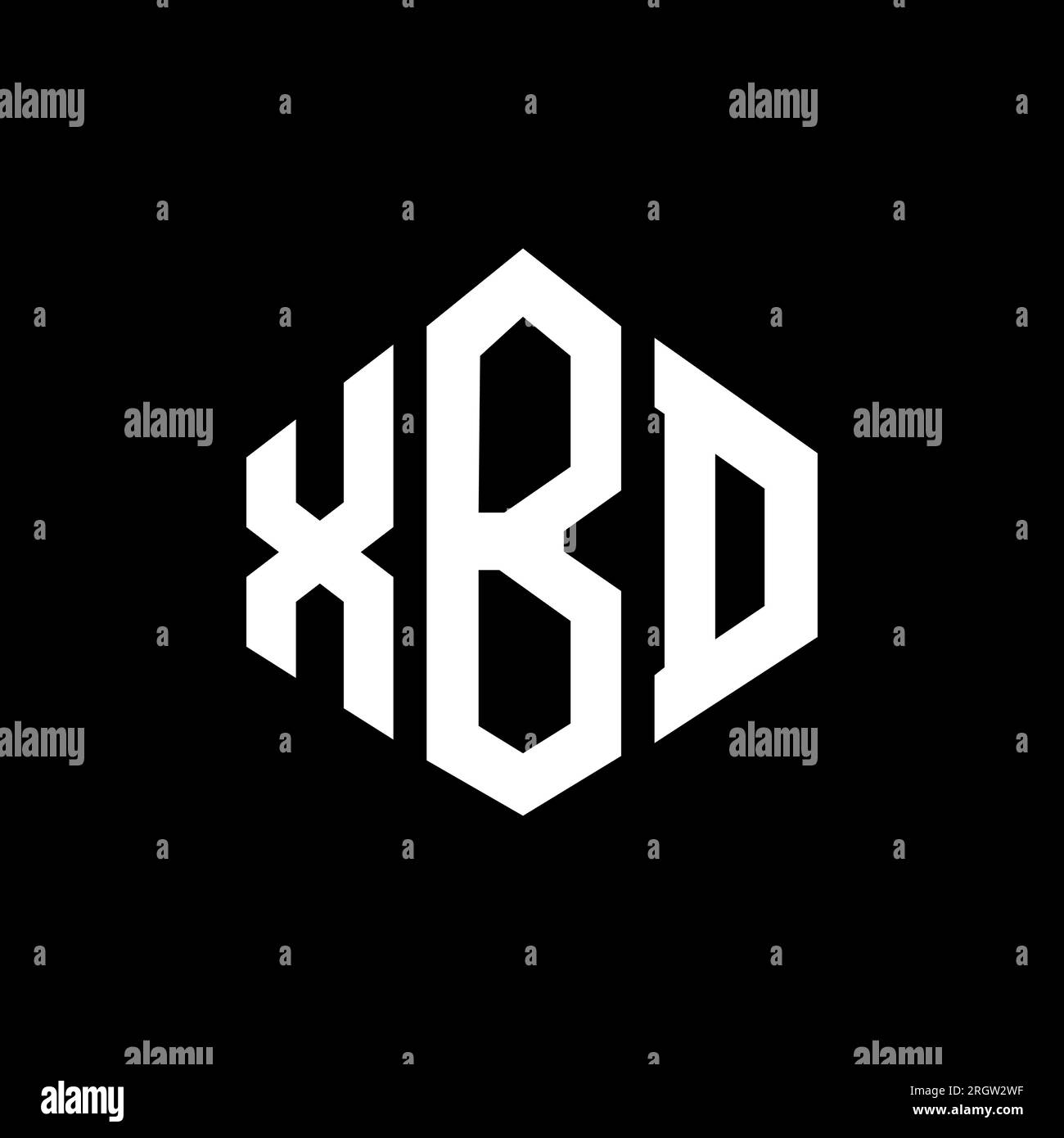 Logo XBD Letter con forma poligonale. Design del logo a forma di cubo e poligono XBD. Modello con logo vettoriale esagonale XBD in bianco e nero. Monogr XBD Illustrazione Vettoriale