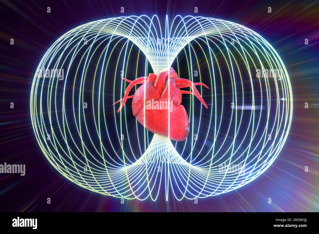 Cuore in campo energetico, illustrazione concettuale Foto Stock