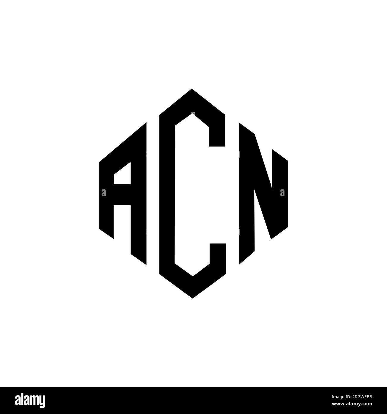 Logo ACN Letter con forma poligonale. Design con logo a forma di cubo e poligono ACN. Modello con logo vettoriale esagonale ACN colori bianco e nero. Monogr. ACN Illustrazione Vettoriale