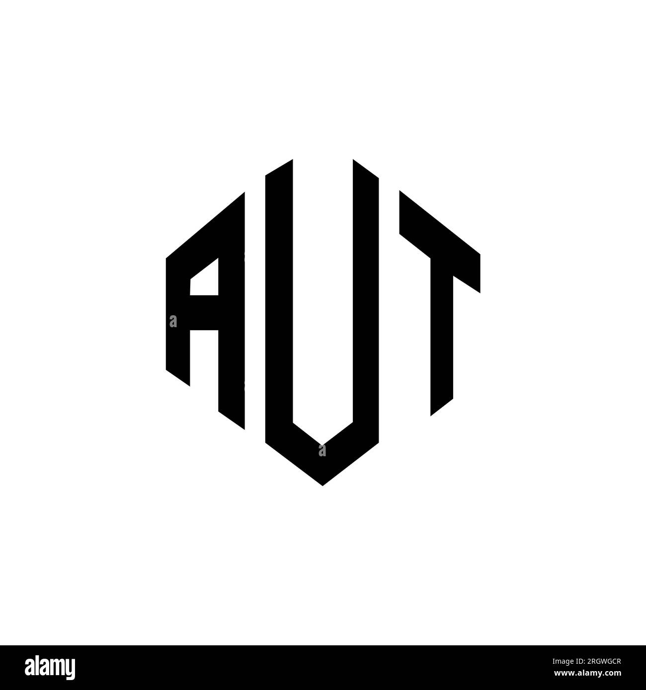 Logo AUT Letter con forma poligonale. Design con logo a forma di cubo e poligono AUT. Modello di logo vettoriale esagonale AUT bianco e nero. Monogr. Aut Illustrazione Vettoriale