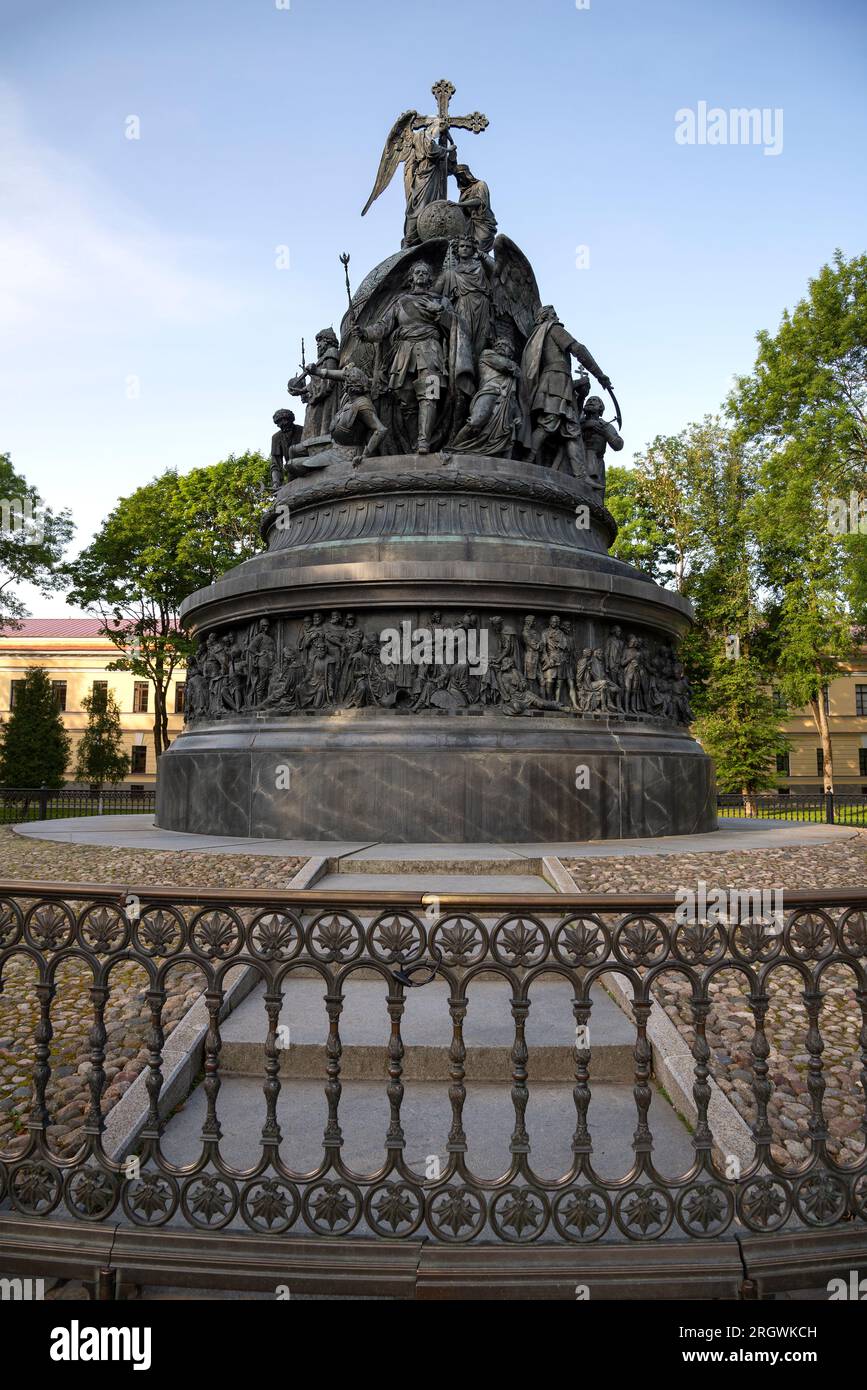 Primo piano del monumento "Millennium of Russia" (1862). Veliky Novgorod Foto Stock