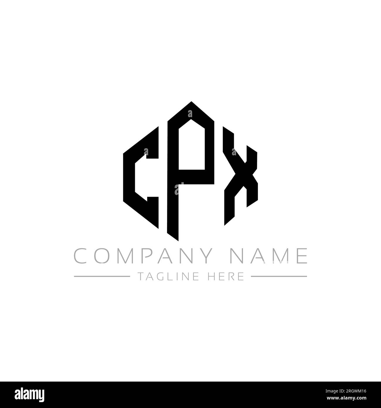 Logo CPX Letter con forma poligonale. Design del logo a forma di cubo e poligono CPX. Modello con logo vettoriale esagonale CPX in bianco e nero. CPX monogr Illustrazione Vettoriale