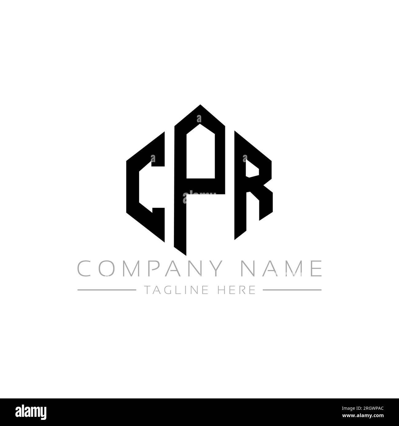 Logo CPR Letter con forma poligonale. Design con logo a forma di cubo e poligono CPR. Modello con logo vettoriale esagonale CPR in bianco e nero. RCP monogr Illustrazione Vettoriale