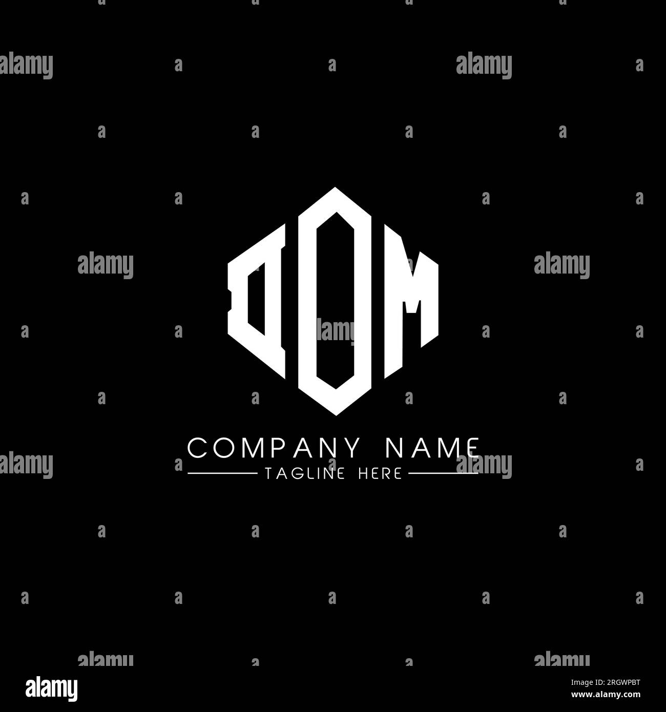 Logo DOM Letter con forma poligonale. Design con logo a forma di cubo e poligono DOM. Template logo vettoriale esagonale DOM bianco e nero. DOM monogr Illustrazione Vettoriale