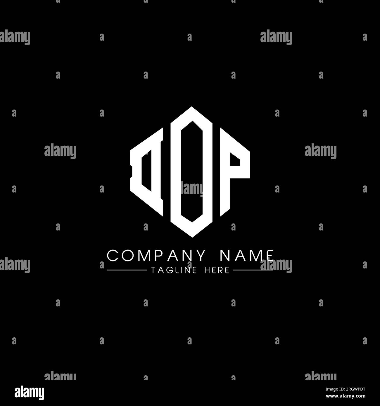 Logo DOP Letter con forma poligonale. Design del logo a forma di cubo e poligono DOP. Modello con logo vettoriale esagonale DOP in bianco e nero. DOP monogr Illustrazione Vettoriale