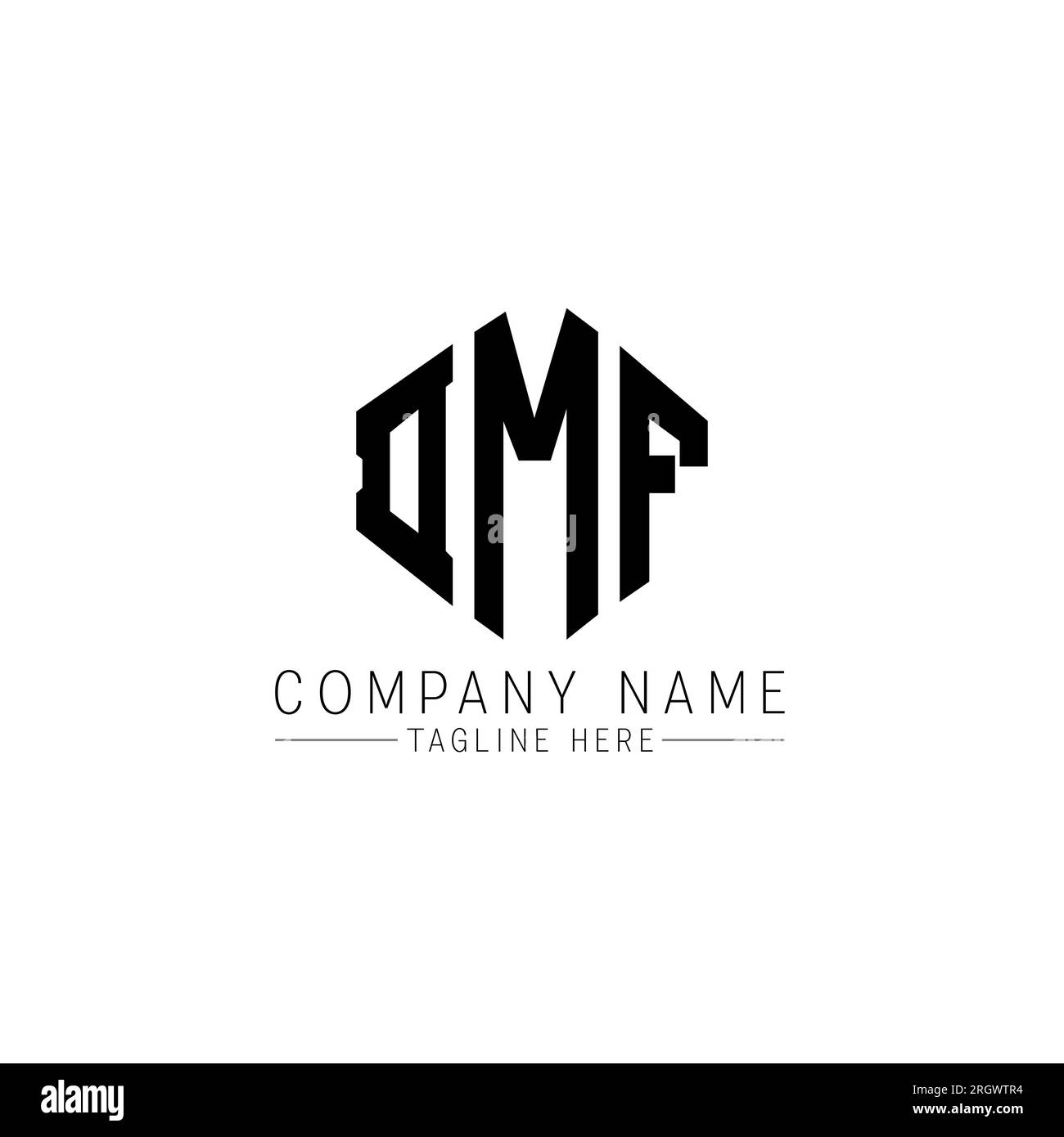 Logo DMF Letter con forma poligonale. Design con logo a forma di cubo e poligono DMF. Modello con logo vettoriale esagonale DMF in bianco e nero. Monogr. DMF Illustrazione Vettoriale