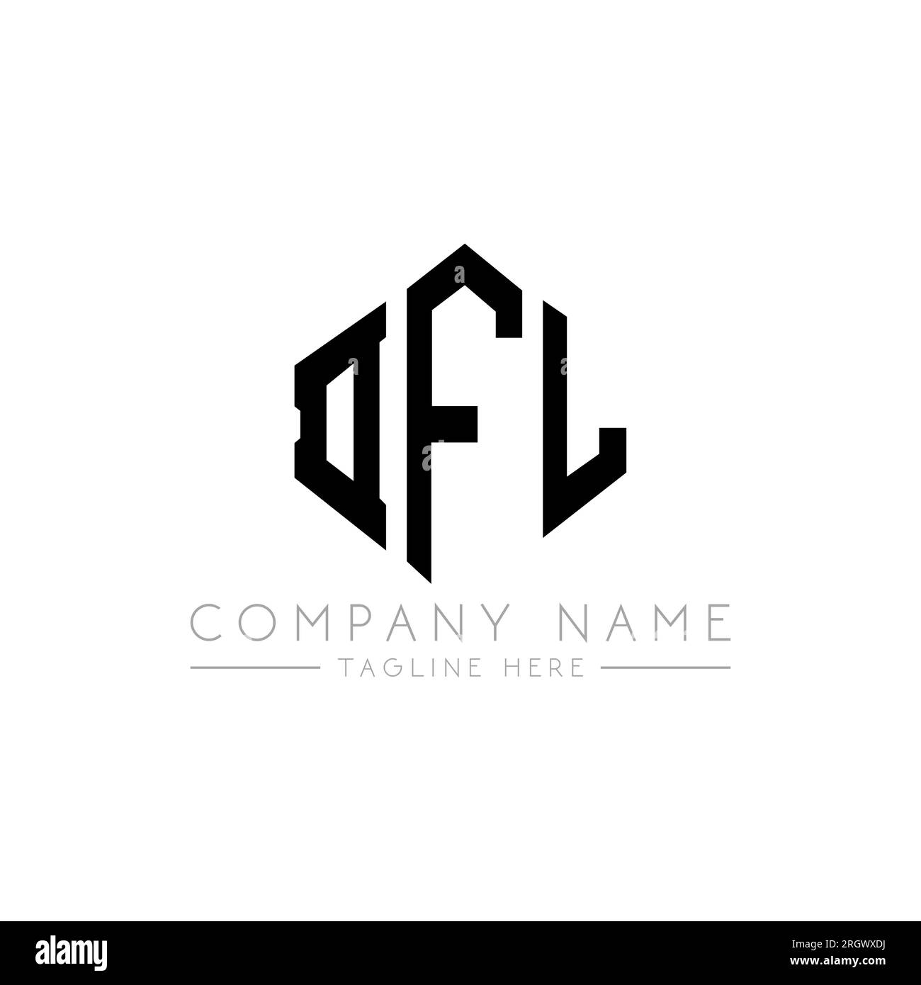 Logo DFL Letter con forma poligonale. Design con logo a forma di cubo e poligono DFL. Modello con logo vettoriale esagonale DFL bianco e nero. Monogr DFL Illustrazione Vettoriale