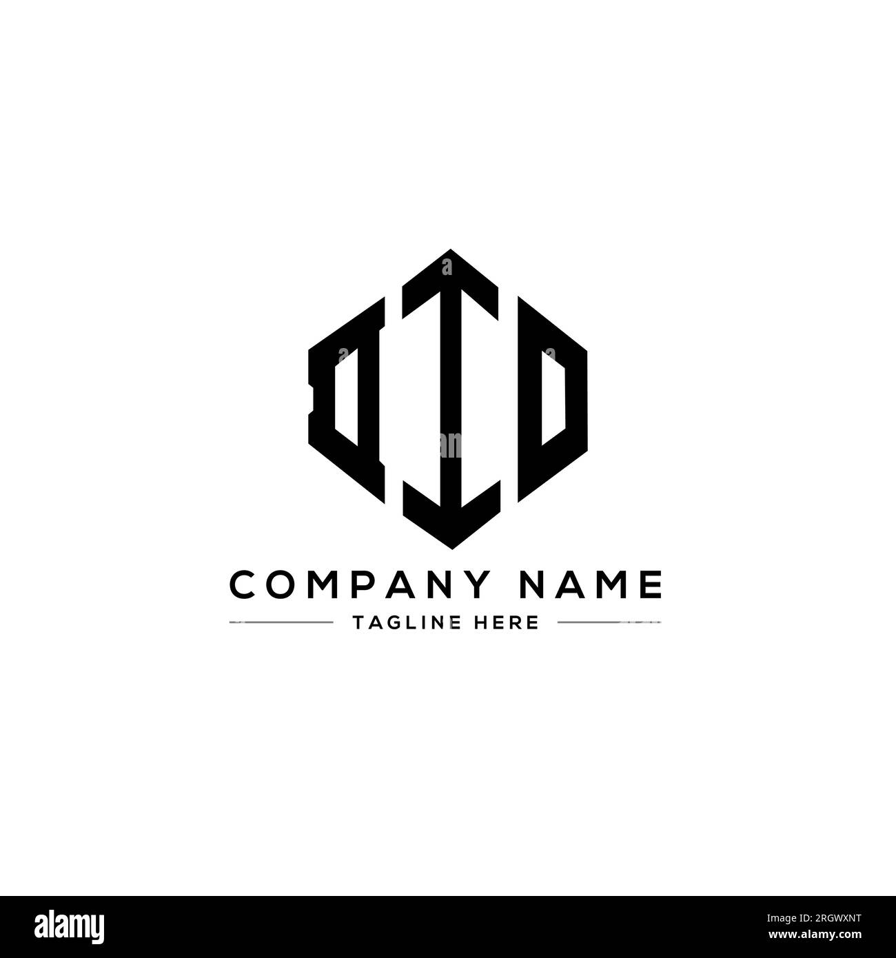Logo DIO Letter con forma poligonale. Design con logo a forma di cubo e poligono di DIO. Modello con logo vettoriale esagonale DIO IN bianco e nero. DIO monogr Illustrazione Vettoriale