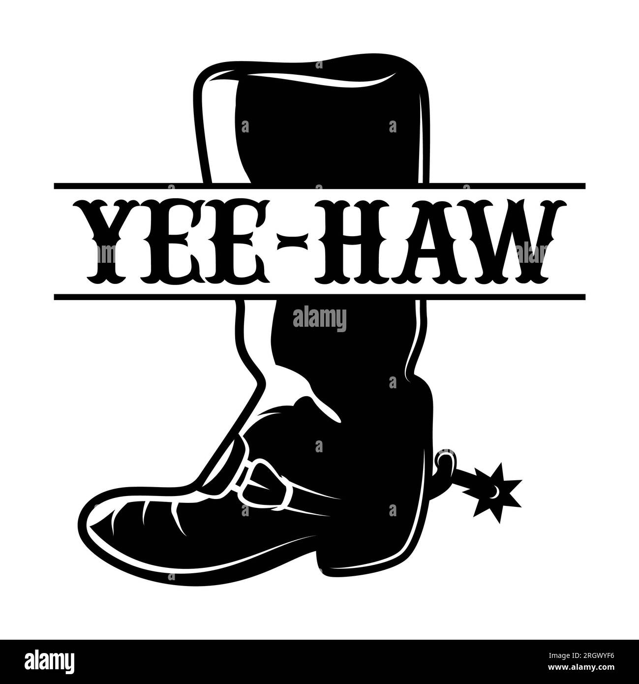 Yee Haw in un monogramma di stivali da cowboy su sfondo bianco. Illustrazione isolata. Foto Stock