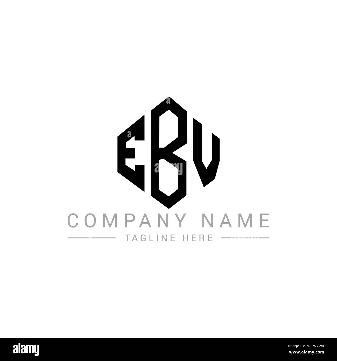 Logo EBV Letter con forma poligonale. Design con logo a forma di cubo e poligono EBV. Modello con logo vettoriale esagonale EBV in bianco e nero. Monogr EBV Illustrazione Vettoriale