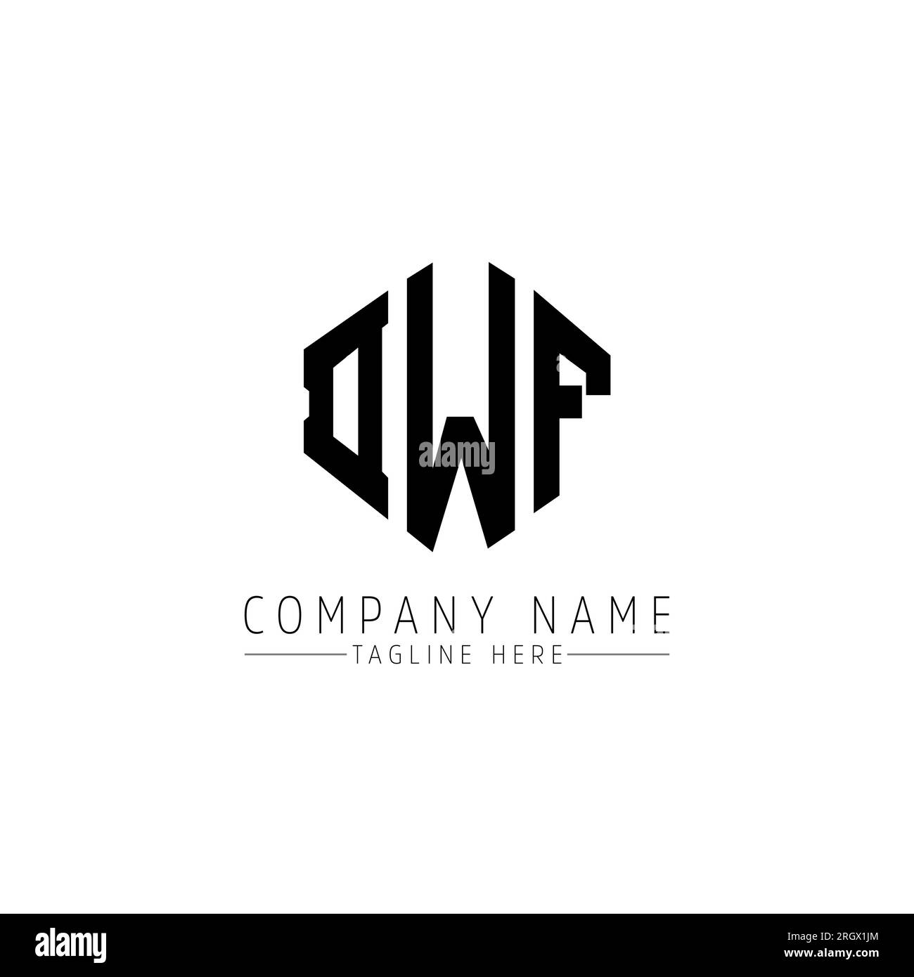 Logo DWF Letter con forma poligonale. Design del logo a forma di cubo e poligonale DWF. Modello di logo vettoriale esagonale DWF in bianco e nero. Monogr DWF Illustrazione Vettoriale