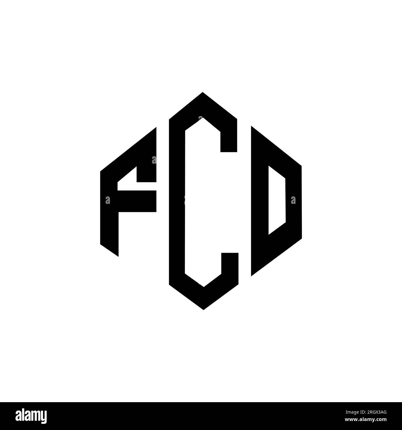 Logo FCO Letter con forma poligonale. Design con logo a forma di cubo e poligono FCO. Modello con logo vettoriale esagonale FCO in bianco e nero. Monogr. FCO Illustrazione Vettoriale