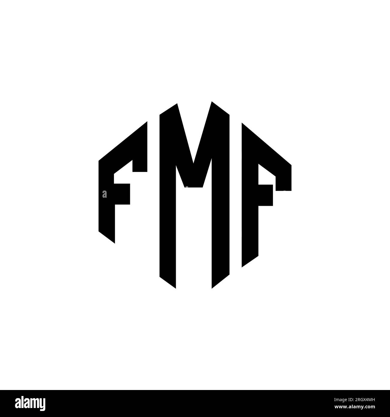 Logo FMF Letter con forma poligonale. Design con logo a forma di cubo e poligono FMF. Modello con logo vettoriale esagonale FMF in bianco e nero. Monogr. FMF Illustrazione Vettoriale