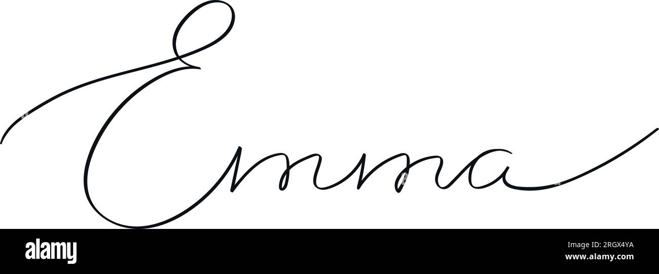 Nome femminile Emma. Nome della ragazza scritta a mano calligrafia tipografia isolata su sfondo bianco. Arte vettoriale Illustrazione Vettoriale