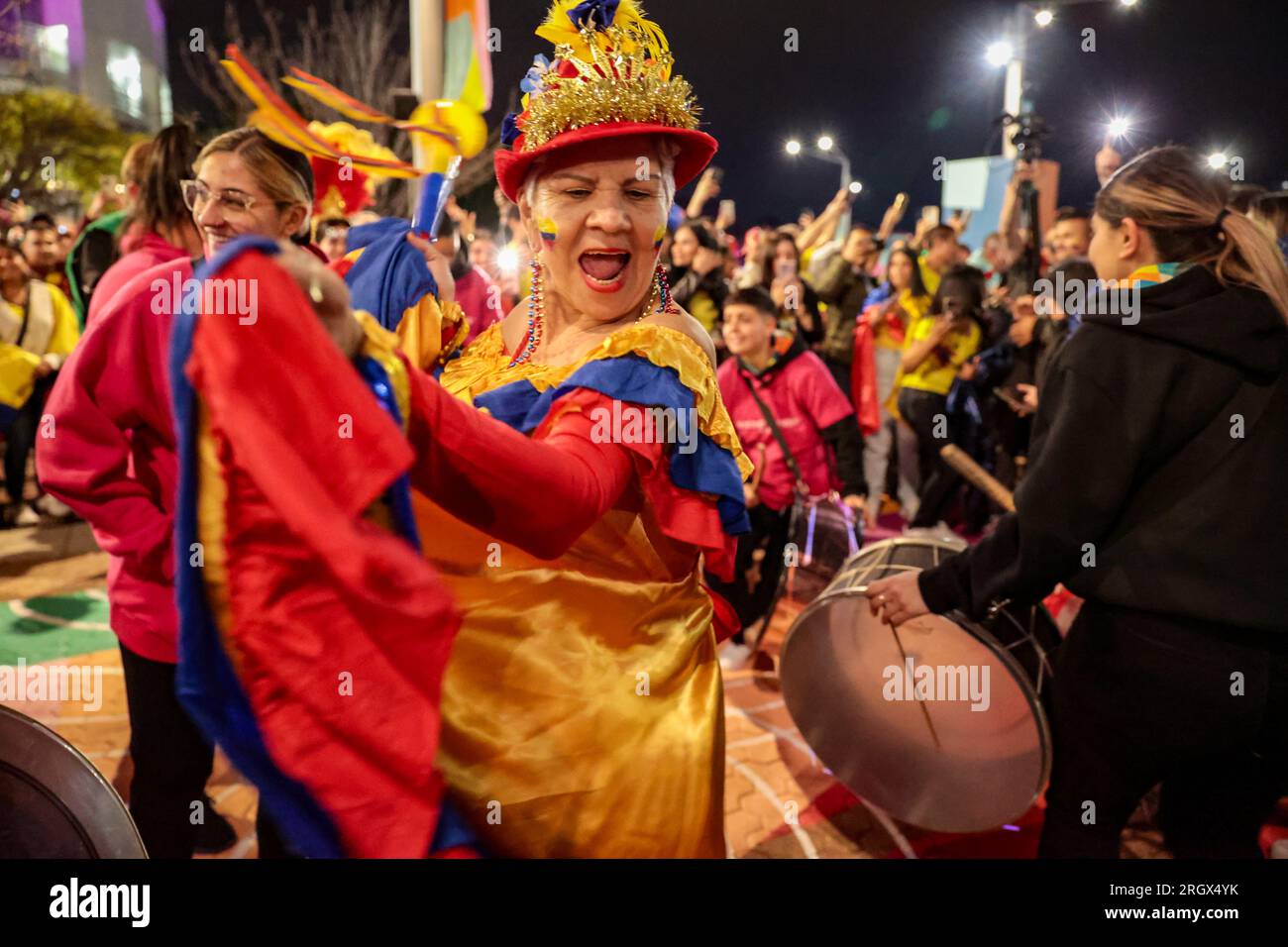 Sydney, Aus. 12 agosto 2023. Sydney, Australia, 12 agosto 2023: Tifosa colombiana vista in azione durante la partita di calcio del Round of Quarters della Coppa del mondo femminile 2023 tra Inghilterra e Colombia all'Australia Stadium, Sydney, Australia. (Patricia Pérez Ferraro/SPP) credito: SPP Sport Press Photo. /Alamy Live News Foto Stock