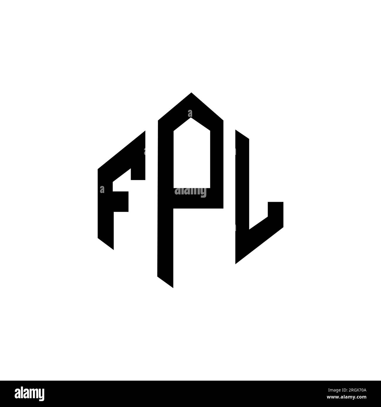 Logo FPL Letter con forma poligonale. Design con logo a forma di cubo e poligono FPL. Modello con logo vettoriale esagonale FPL in bianco e nero. Monogr. FPL Illustrazione Vettoriale
