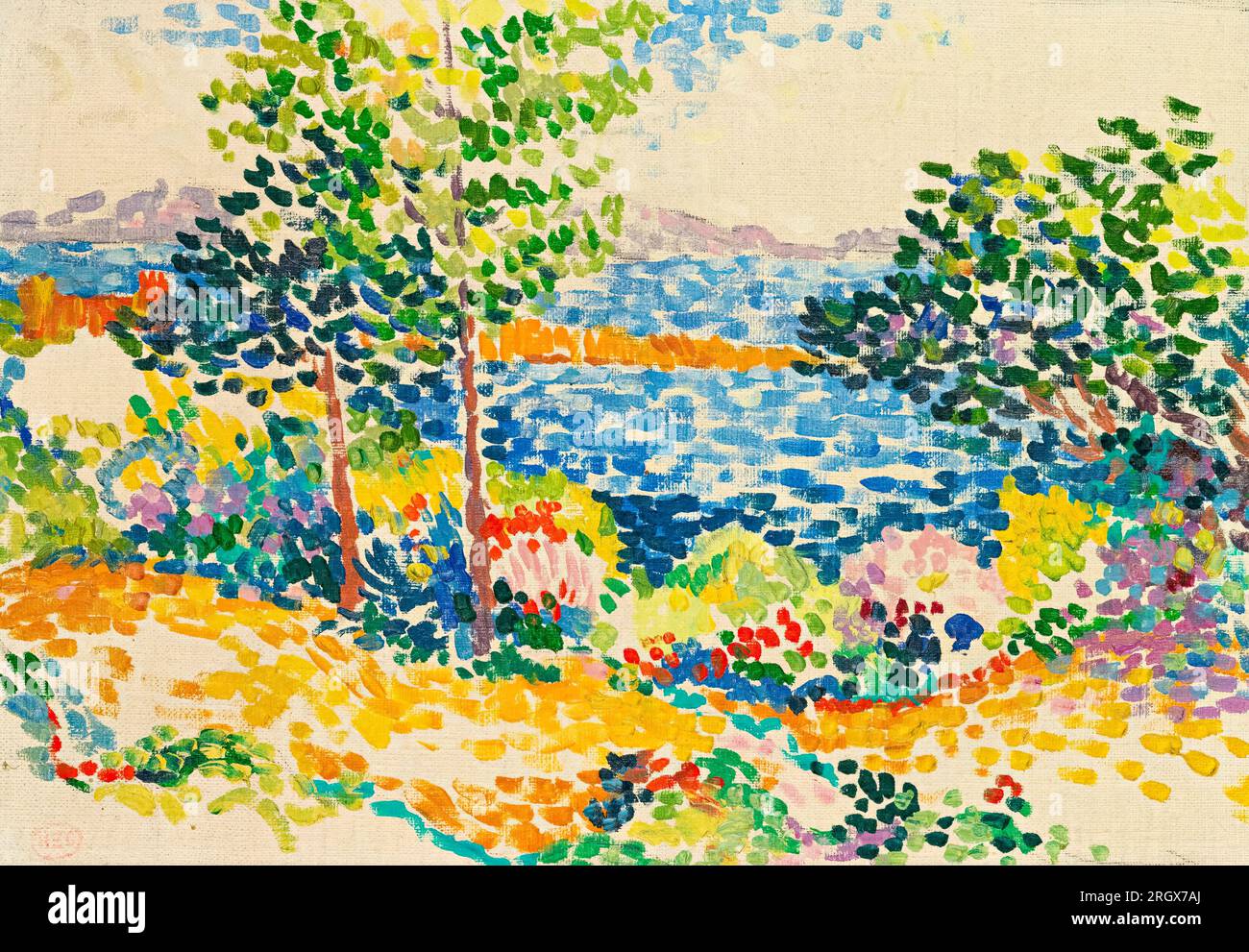 Bord De Mer EN Méditerranée, (Seaside in the Mediterranean), pittura paesaggistica di Henri Edmond Cross, prima del 1910 Foto Stock