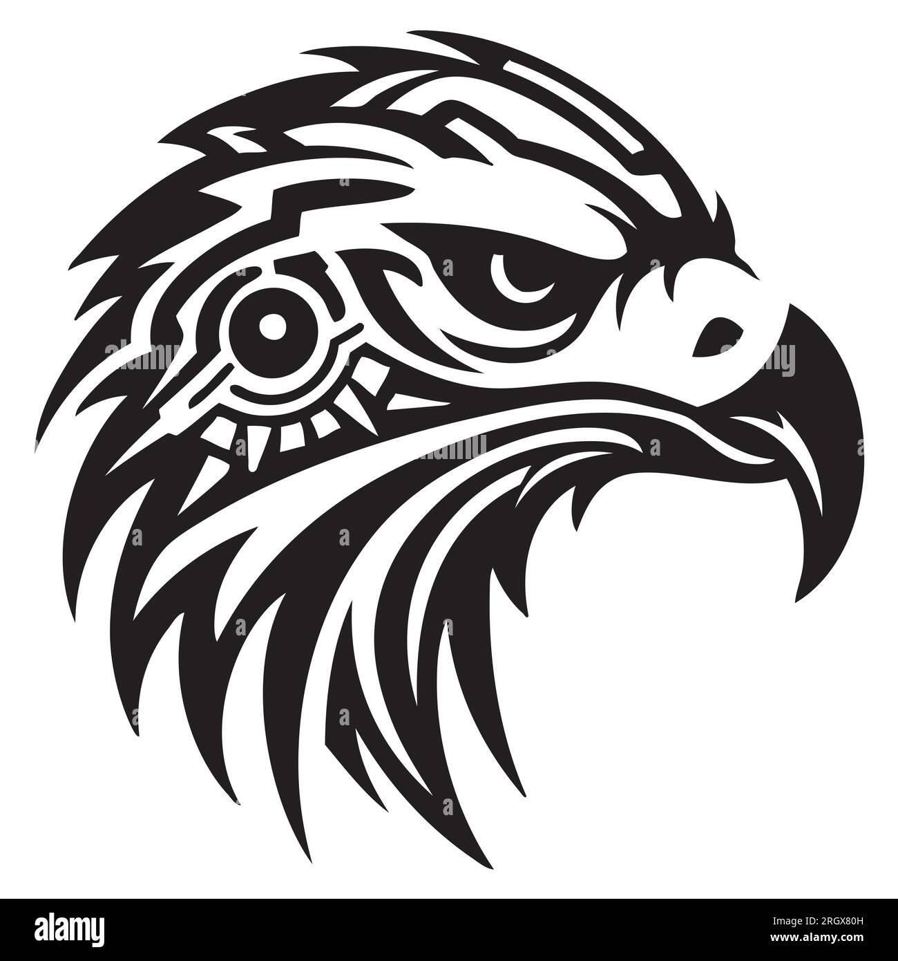 Silhouette testa Eagle tribale, faccia Eagle SVG, PDF, DXF, PNG, Clipart, Bird Eagle Logo Vector, T-Shirt cricut, Digital Aquila Black & White Tattoo Art Foto Stock