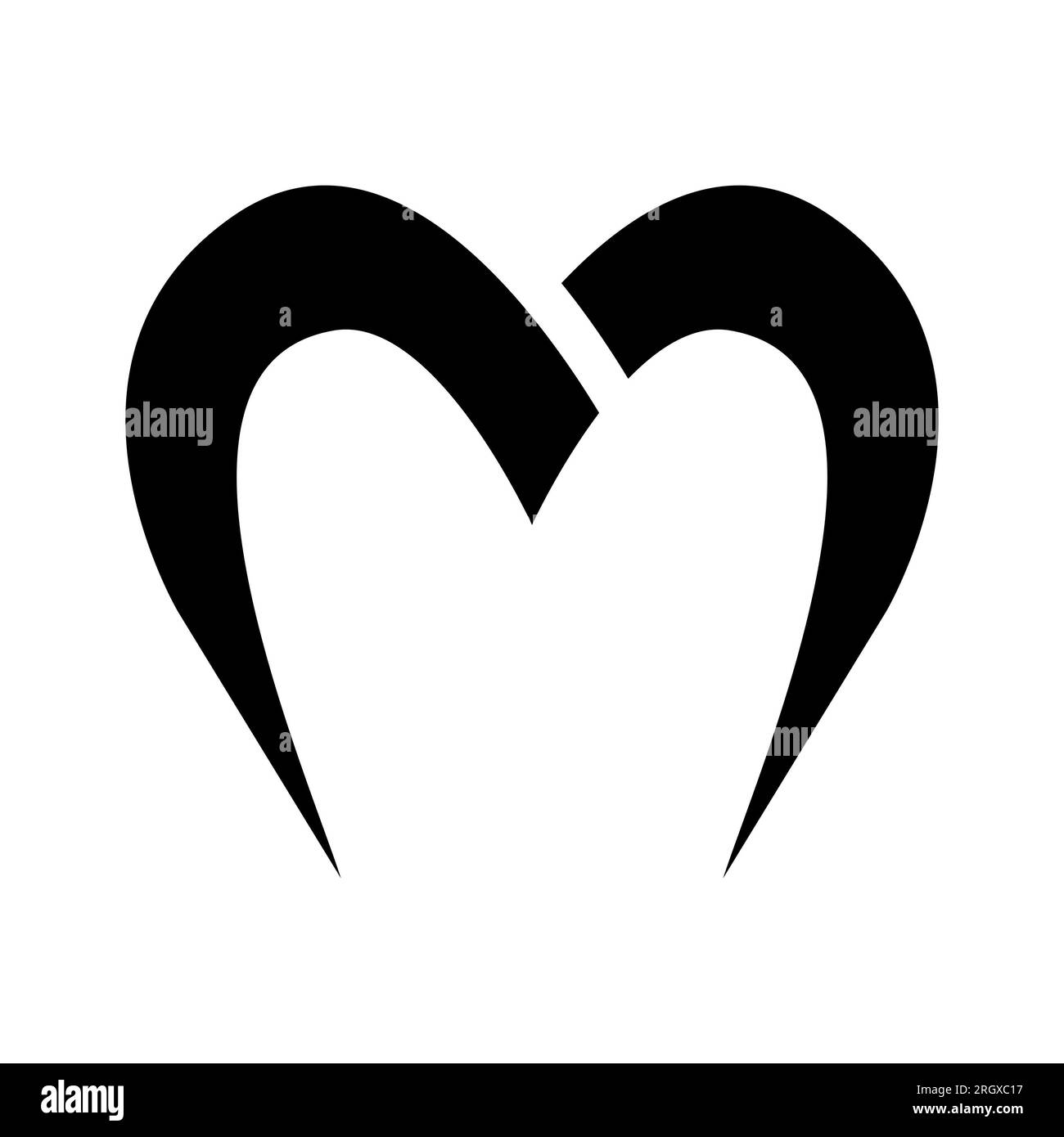 Icona di lettera M a forma di paracadute nero su sfondo bianco Foto Stock