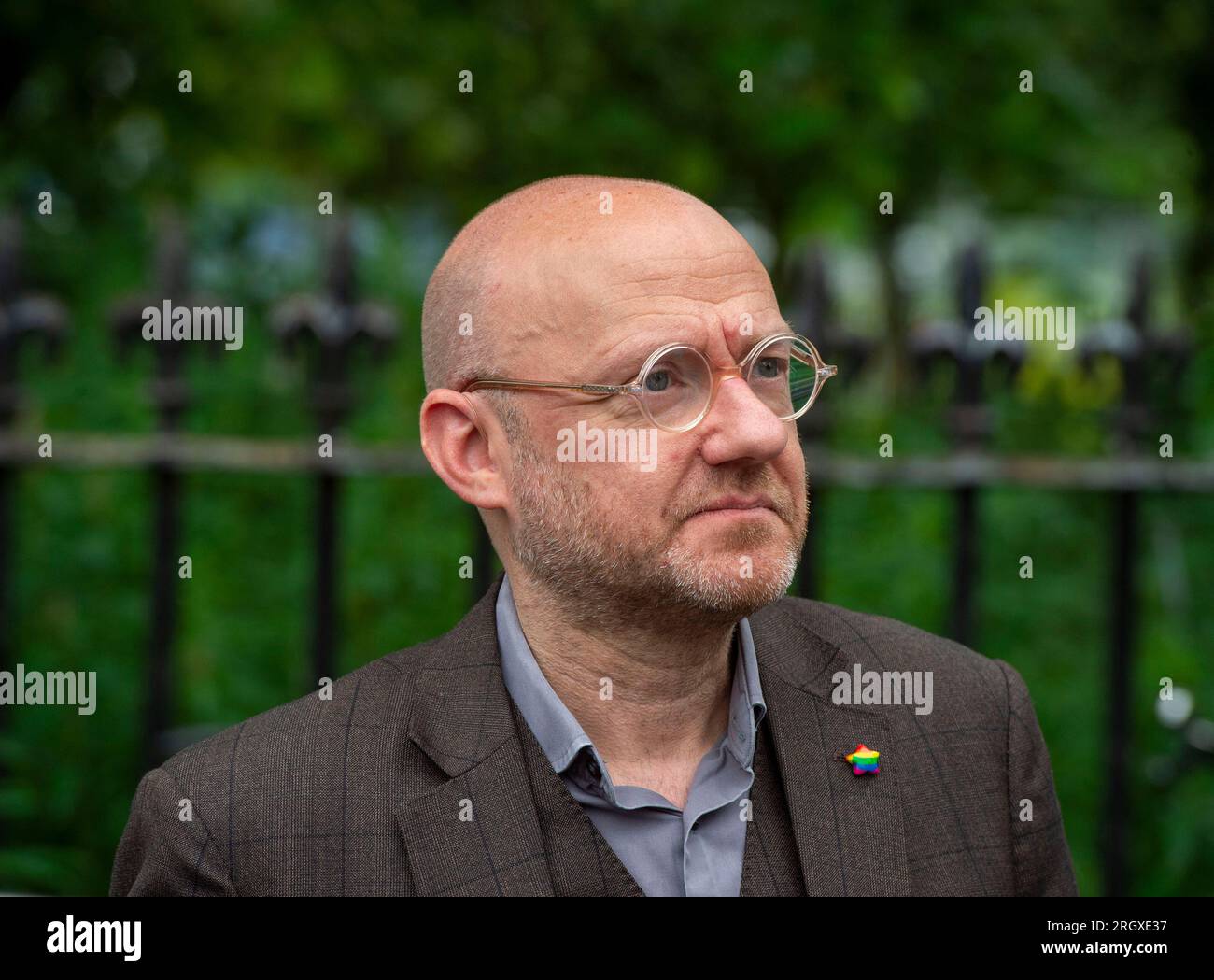 Patrick Harvie, co-leader dei Green scozzesi e MSP per Glasgow, nella foto a Queens Park, Glasgow. Foto Stock