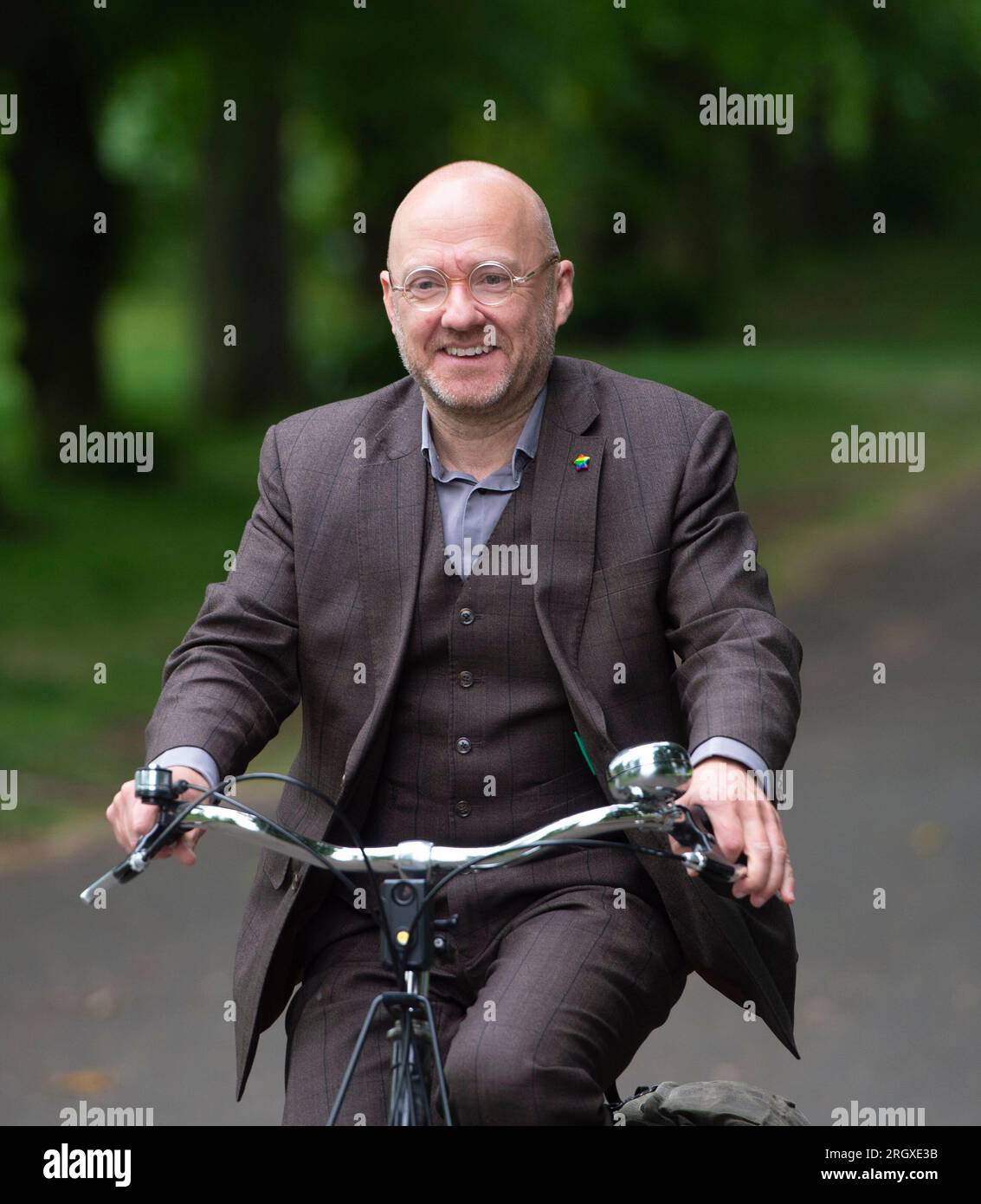 Patrick Harvie, co-leader dei Green scozzesi e MSP per Glasgow, nella foto a Queens Park, Glasgow. Foto Stock