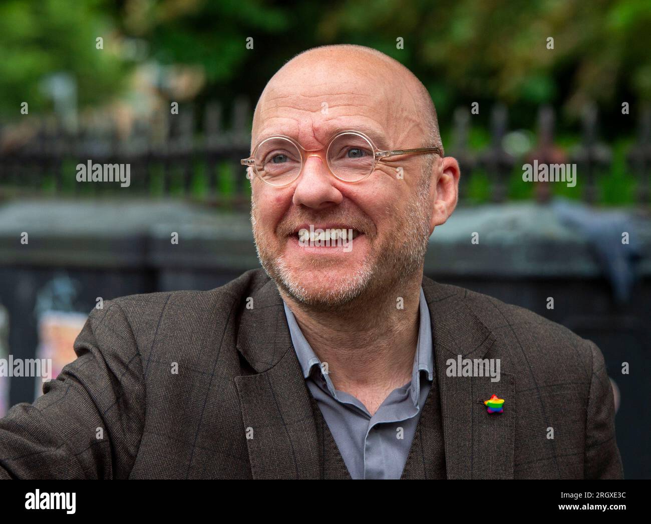 Patrick Harvie, co-leader dei Green scozzesi e MSP per Glasgow, nella foto a Queens Park, Glasgow. Foto Stock