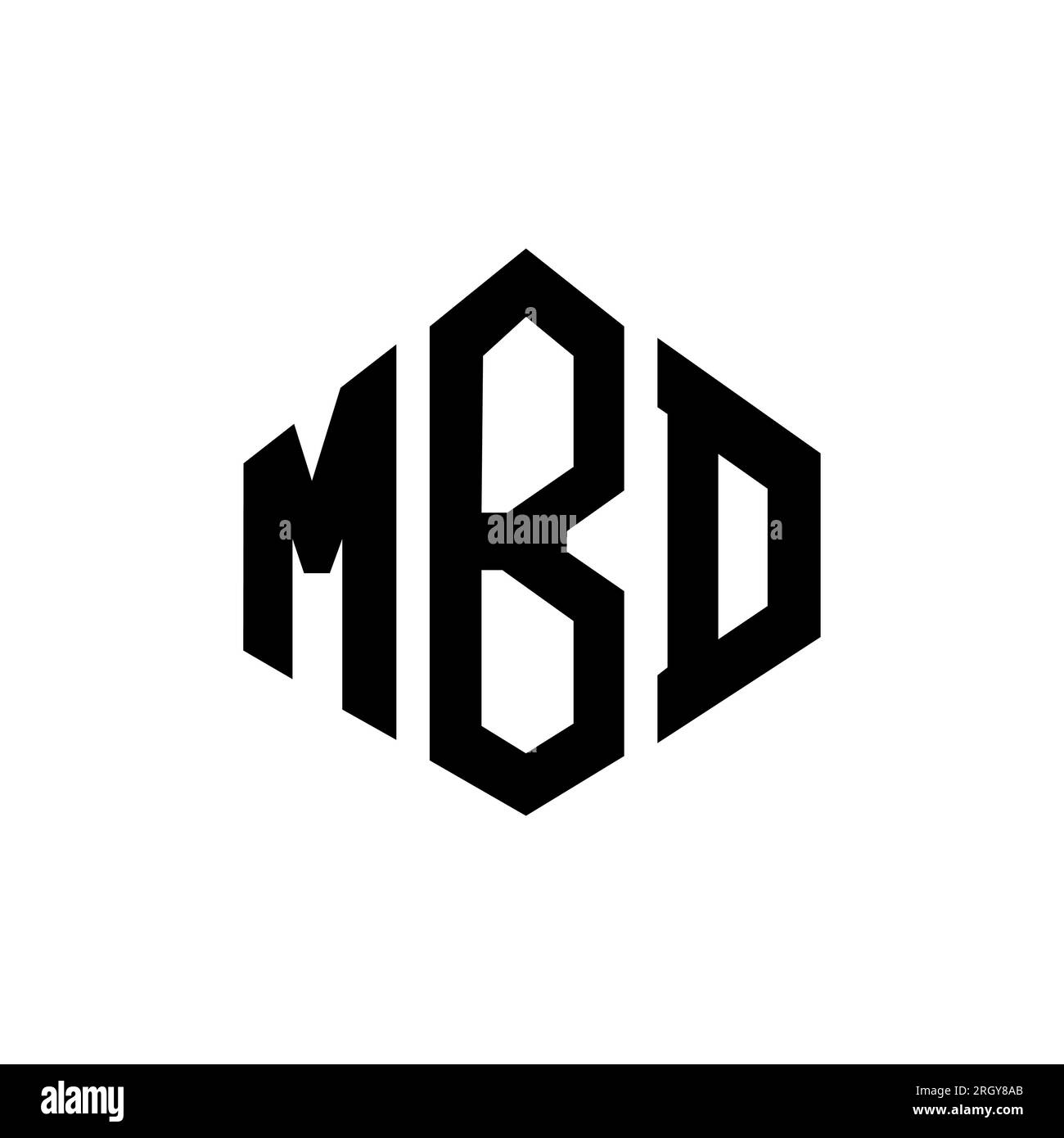 Logo MBD Letter con forma poligonale. Design con logo a forma di cubo e poligono MBD. Modello con logo vettoriale esagonale MBD colori bianco e nero. MBD monogr Illustrazione Vettoriale