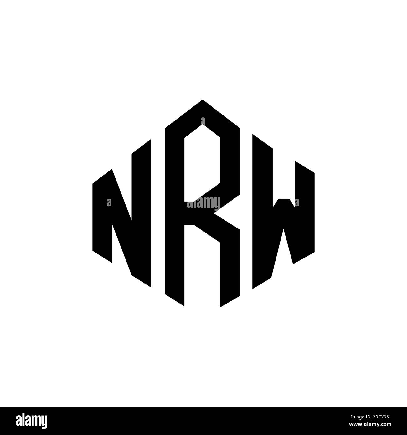 Logo NRW Letter con forma poligonale. Design con logo a forma di cubo e poligono NRW. Modello con logo vettoriale esagonale NRW in bianco e nero. Monogr. NRW Illustrazione Vettoriale