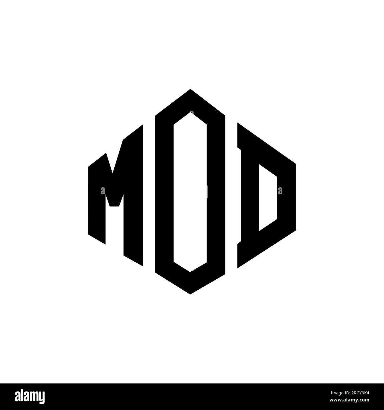 Logo MOD Letter con forma poligonale. Design con logo a forma di cubo e poligono MOD. Modello logo vettoriale esagonale mod colori bianco e nero. Mod monogr Illustrazione Vettoriale