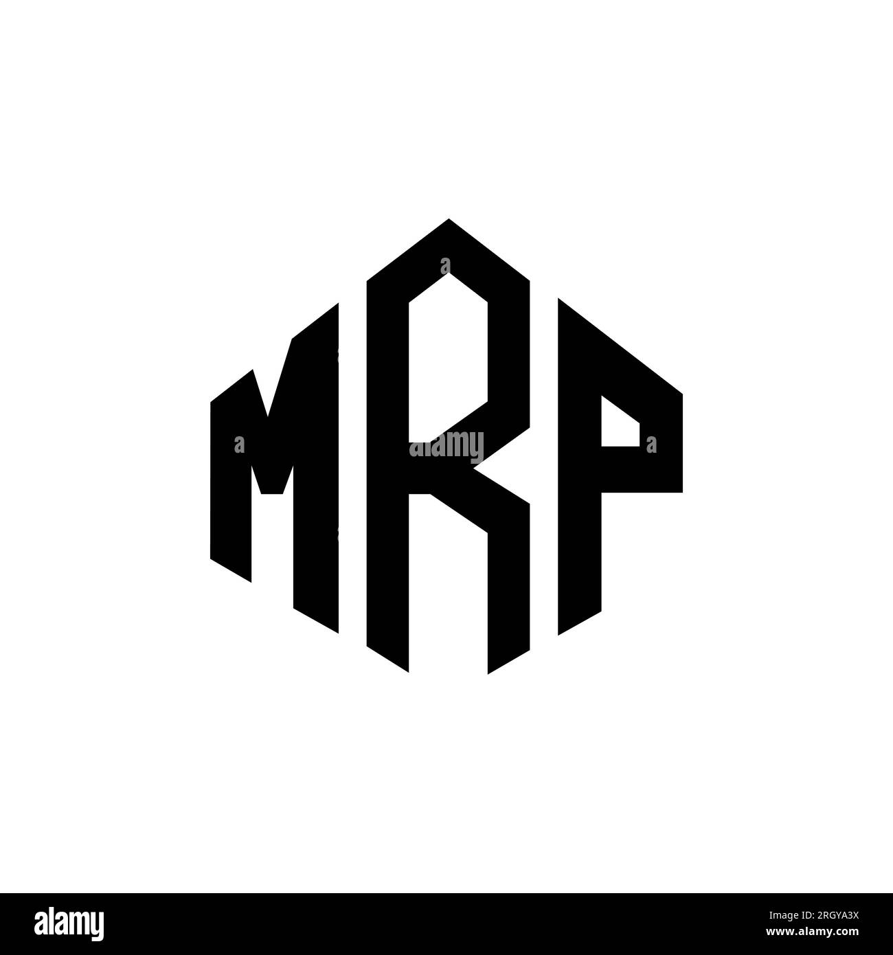 Logo MRP Letter con forma poligonale. Design del logo a forma di cubo e poligono MRP. Modello con logo vettoriale esagonale MRP in bianco e nero. Monogr. MRP Illustrazione Vettoriale