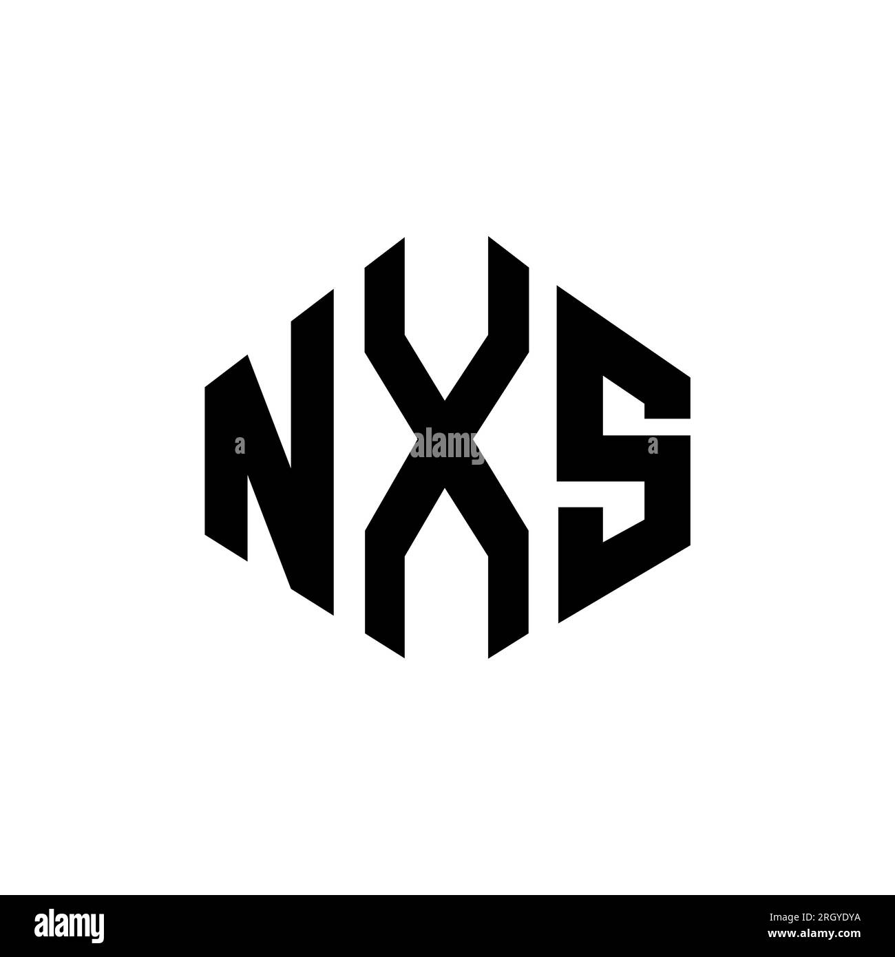 Logo NXS Letter con forma poligonale. Design del logo a forma di cubo e poligono NXS. Modello con logo vettoriale esagonale NXS in bianco e nero. Monogr NXS Illustrazione Vettoriale