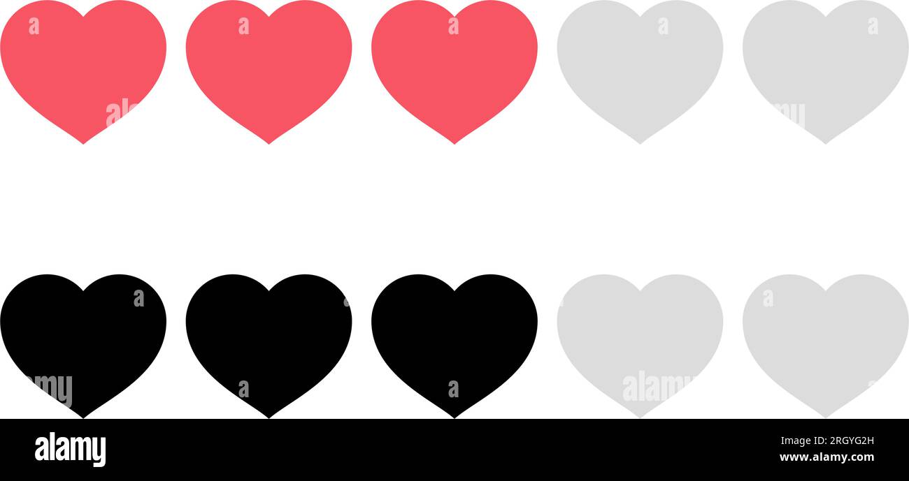 Design per la valutazione dell'amore, feedback con icona a forma di cuore in vettore Illustrazione Vettoriale
