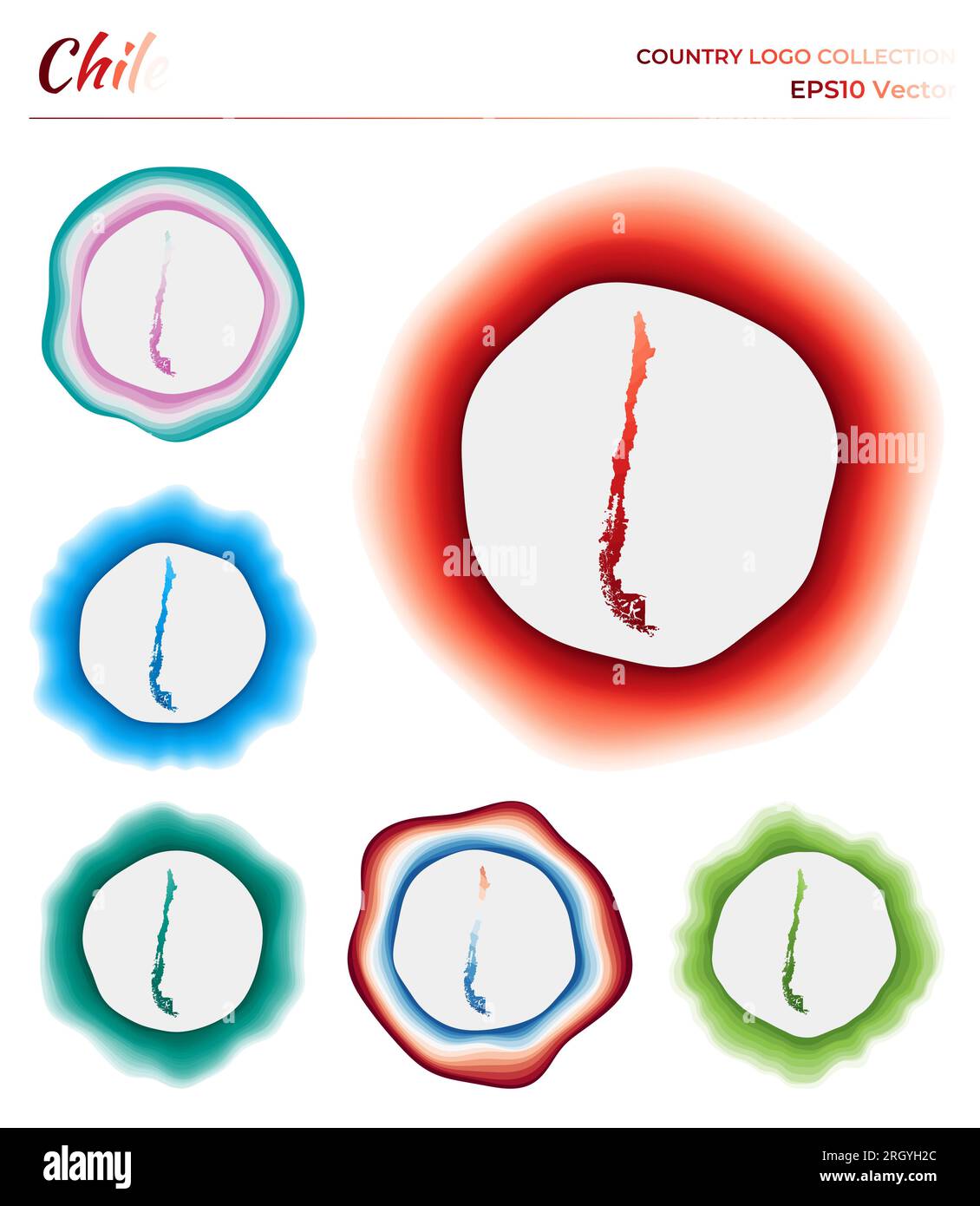 Collezione di logo Chile. Distintivo colorato del paese. Gli strati intorno al bordo del Cile sono modellati. Illustrazione vettoriale. Illustrazione Vettoriale