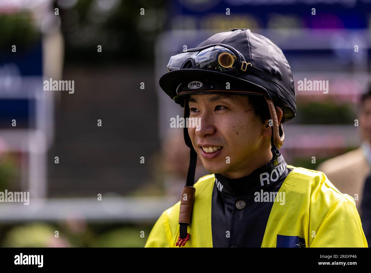 Jockey Kazuo Yokoyama durante la giornata della Shergar Cup Duty Free di Dubai all'Ippodromo di Ascot. Data foto: Sabato 12 agosto 2023. Foto Stock