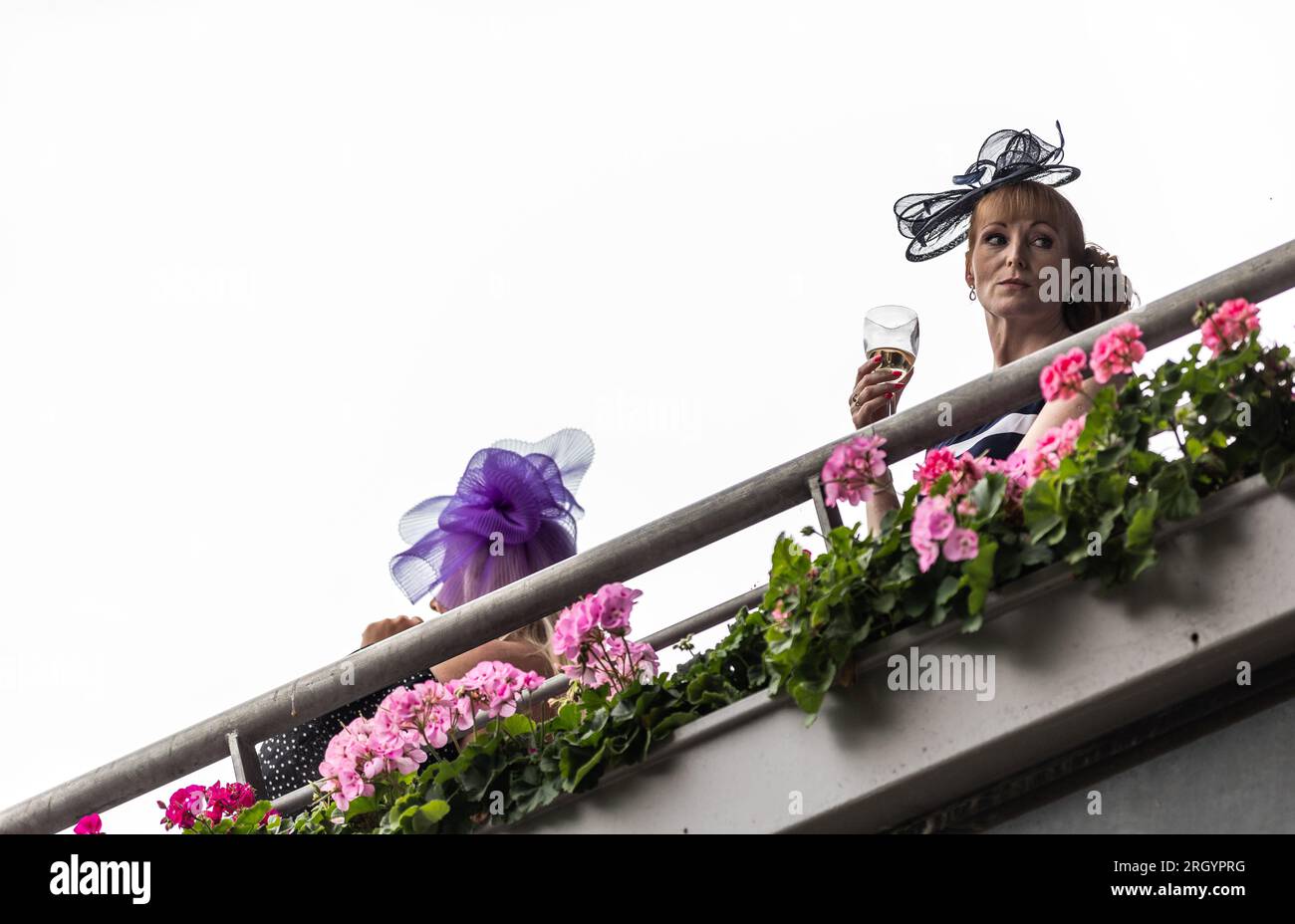 Vista generale degli spettatori durante la giornata di Dubai Duty Free Shergar Cup all'ippodromo di Ascot. Data foto: Sabato 12 agosto 2023. Foto Stock