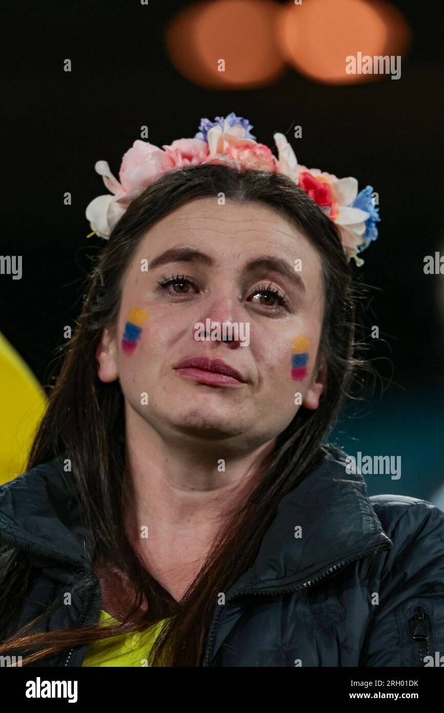 Sydney, Australia. 12 agosto 2023. Tifosa colombiana vista dopo la partita di calcio della Coppa del mondo femminile 2023 tra Inghilterra e Colombia all'Australia Stadium. Punteggio finale: Inghilterra 2:1 Colombia credito: SOPA Images Limited/Alamy Live News Foto Stock