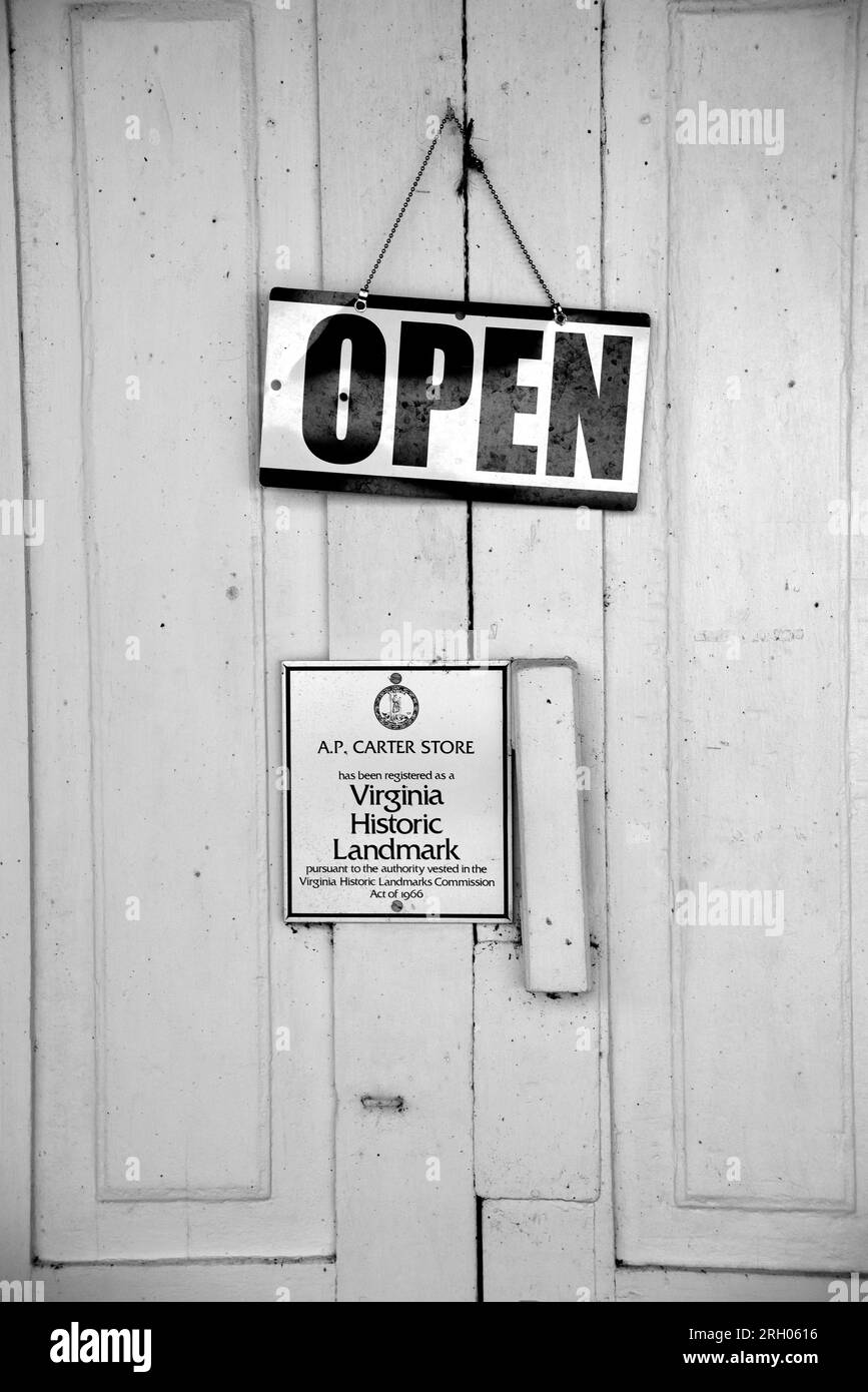 L'ingresso al negozio A.P. Carter, un museo dedicato alla famiglia Carter, a Maces Springs, nella zona rurale del sud-ovest della Virginia. (Vedere adit. info) Foto Stock