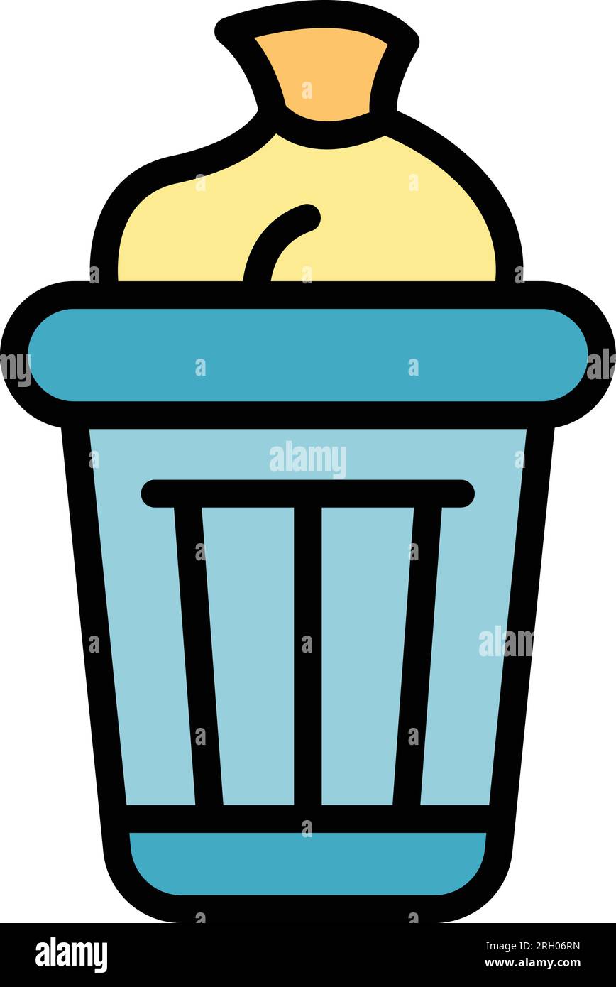 Vettore di contorno dell'icona del cestino dei rifiuti. Azienda di pulizia. Servizio in camera a colori Illustrazione Vettoriale