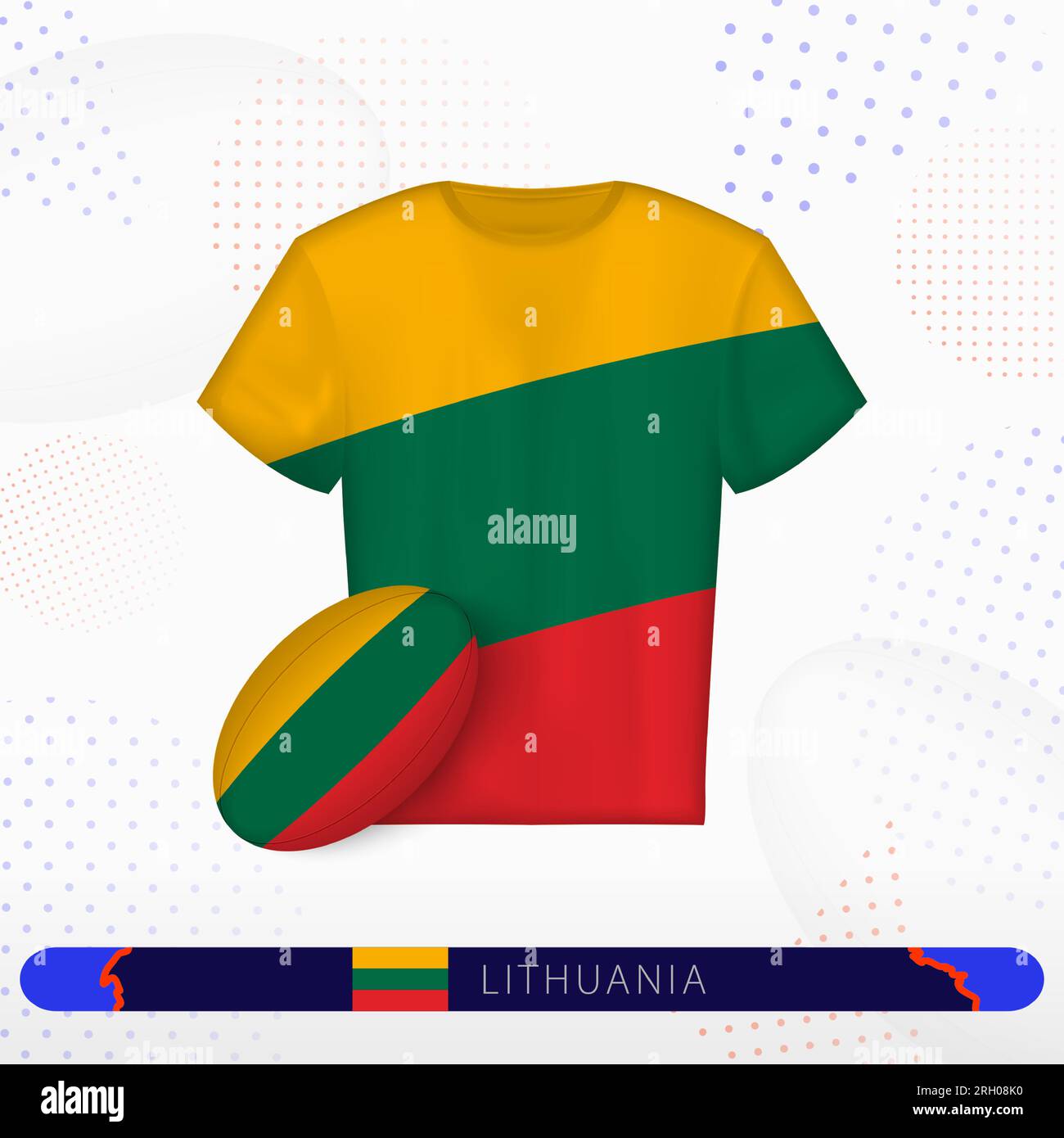 Maglia da rugby lituana con pallone da rugby lituano sullo sfondo sportivo astratto. Design Jersey. Illustrazione Vettoriale