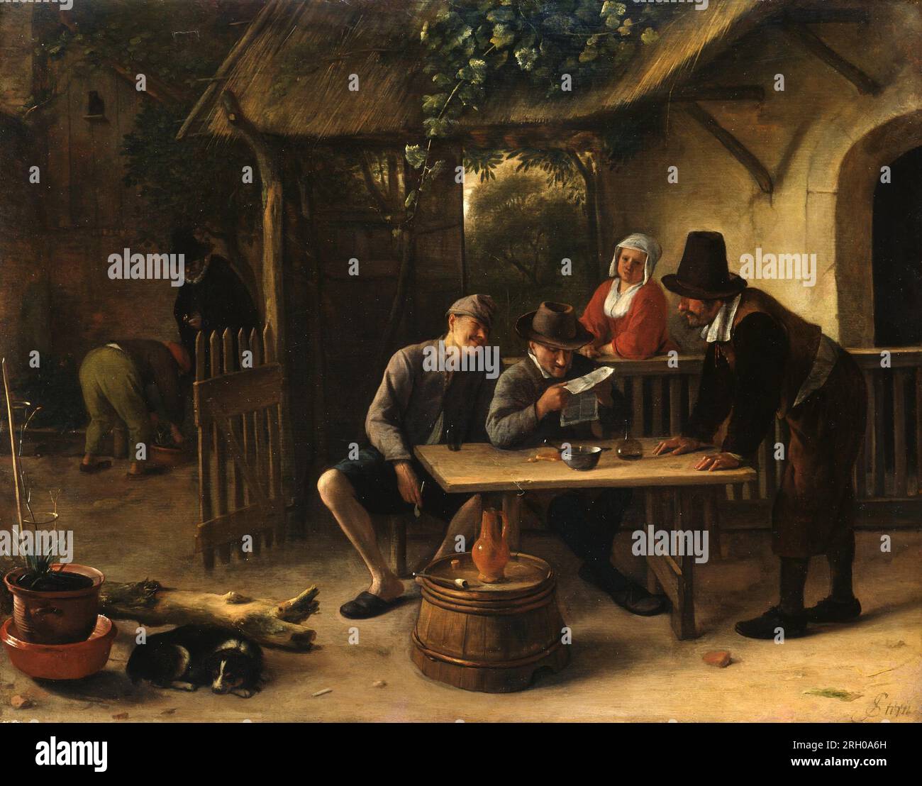 Il lettore di notizie del 1665 di Jan Steen Foto Stock