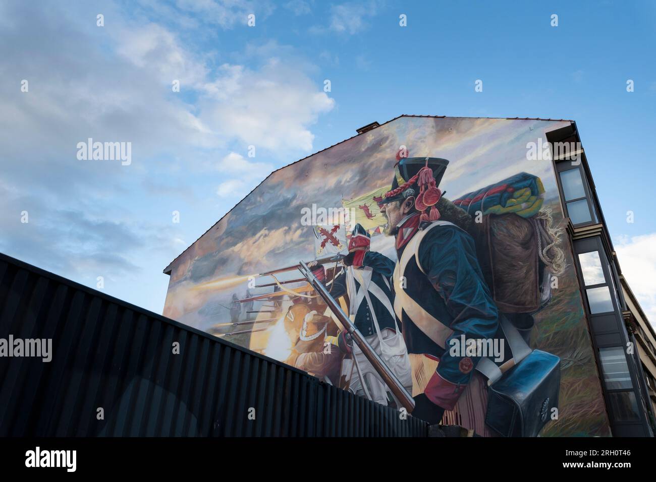 Murale de la Guerra de Independencia lungo Calle los Sitios ad Astorga, Leon, Spagna. Foto Stock