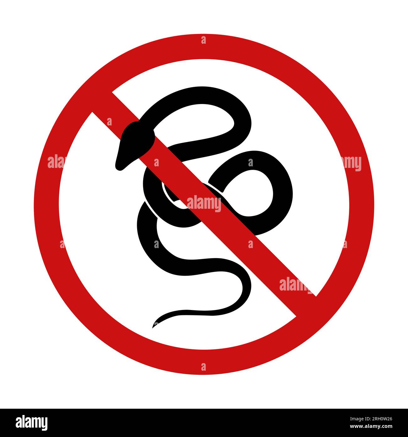 Cartello di proibizione vettoriale con silhouette serpente. Pericolo di morso velenoso. Non toccare animali selvatici. Boa Constrictor in cartello proibito Illustrazione Vettoriale