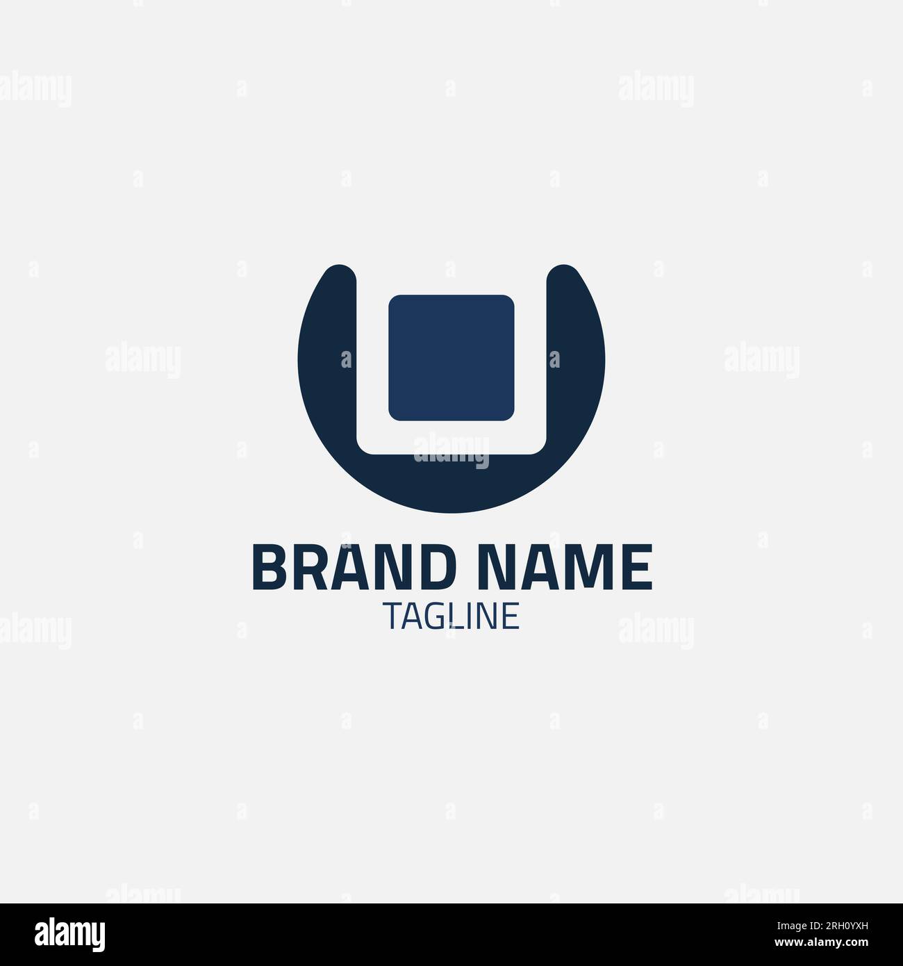 Logo quadrato all'interno di un cerchio incompleto. Illustrazione Vettoriale