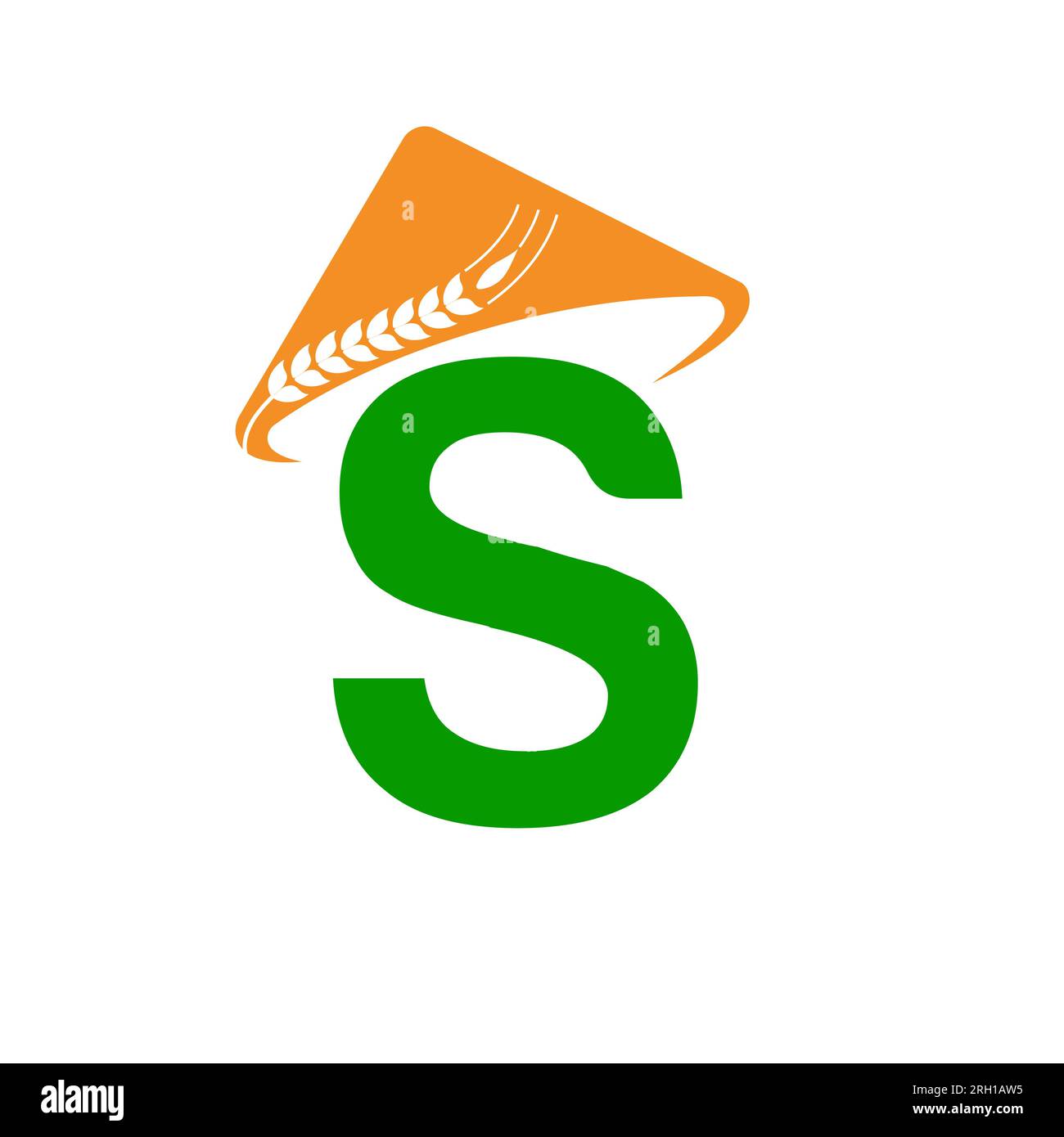 Logo di Letter S Agriculture sul concetto con icona del cappello da contadino. Modello di logotipo di coltivazione Illustrazione Vettoriale