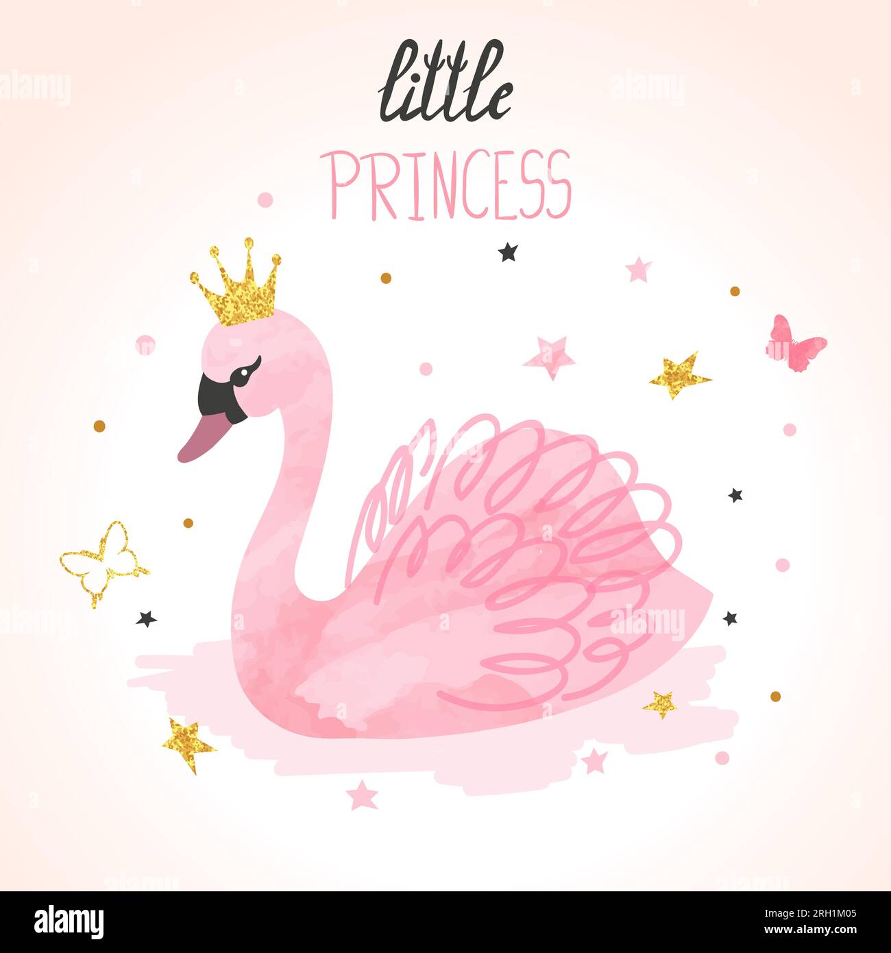 Illustrazione vettoriale di acquerello a cigno Princess. Illustrazione Vettoriale