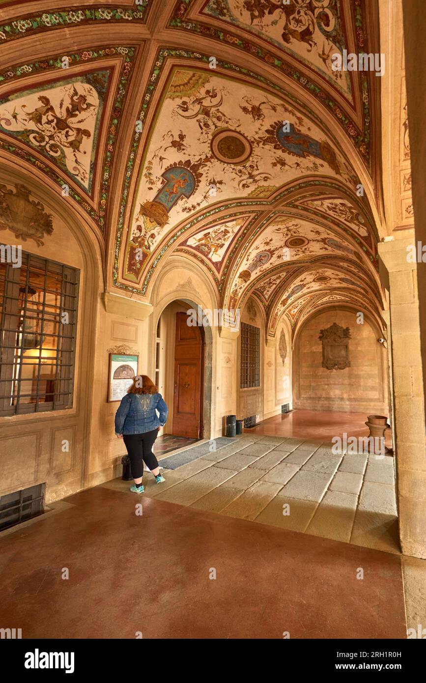 Archi esterni della villa medicea a Poggio a Caiano, Italia Foto Stock