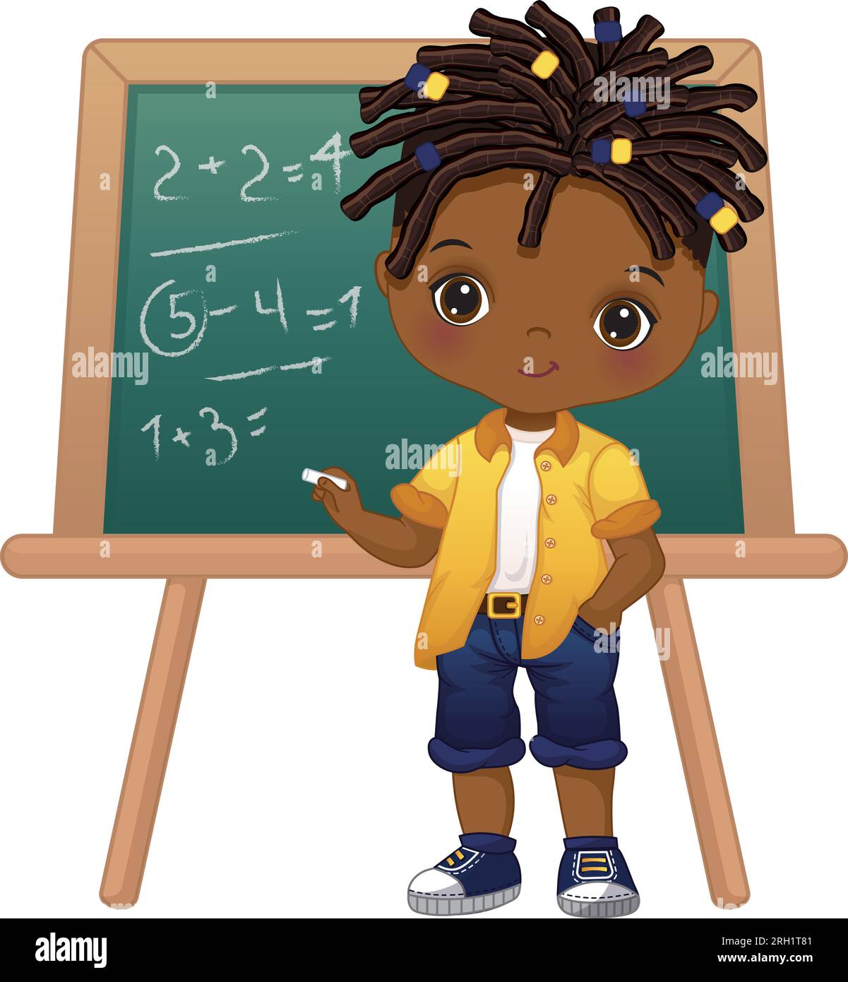 Immagine di Cartoon vettoriale di cute School Afro Boy Illustrazione Vettoriale